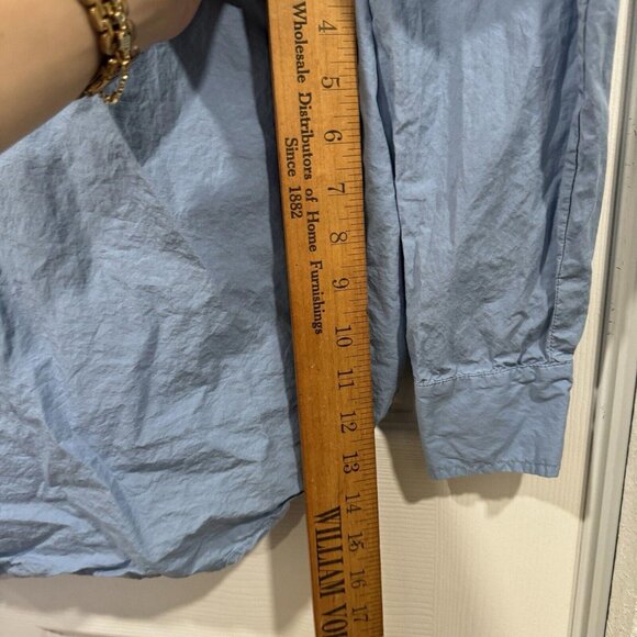 Donni. Blue Button Down Shirt Size Small S Blouse Top Short Cotton - Picture 4 of 7